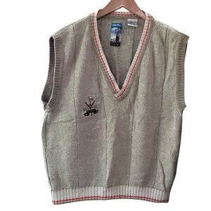 Ready Ellesse Mens V-Neck Sweater Vest M Beige Linen Cotton Golf ~42 inch Chest